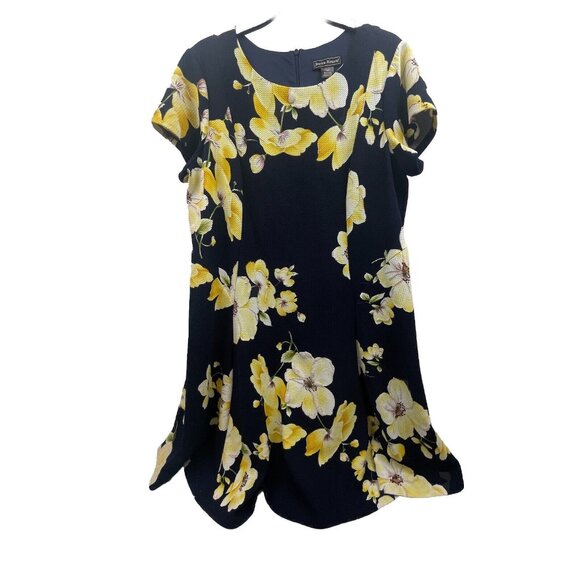 Jessica Howard Women's Plus Navy Blue Yellow Flowers A Line Dress Size 16 W - Picture 3 of 12